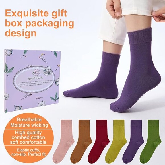 6pc Women's Thin Cotton Crew Socks - Soft Above Ankle Bootie Casual Dress Socks - Picture 3 of 10